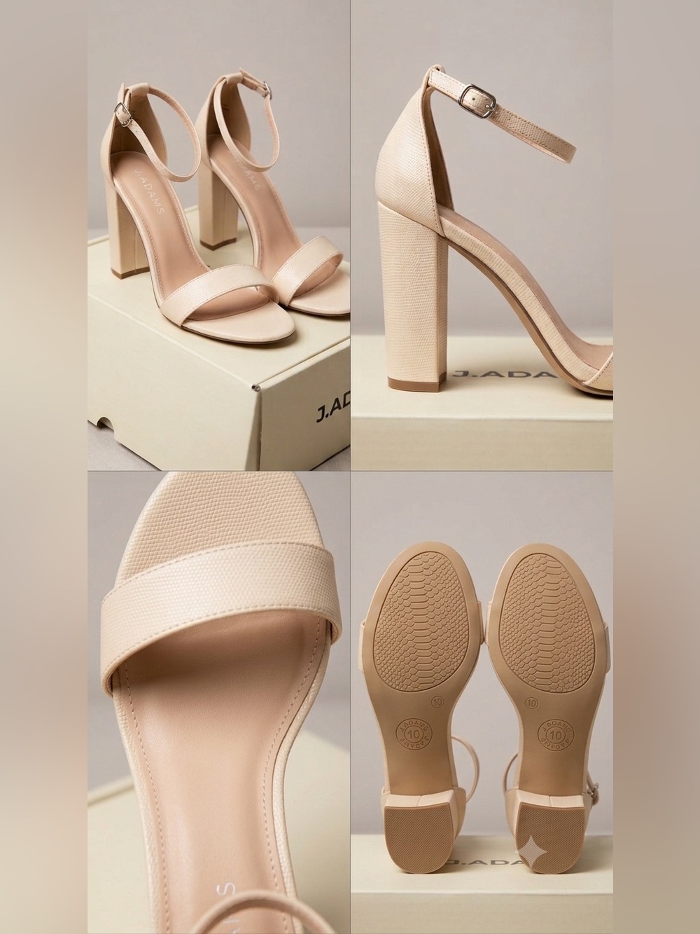 NIB J.Adams Shirley Cream Block Heel Sandals - Size 10